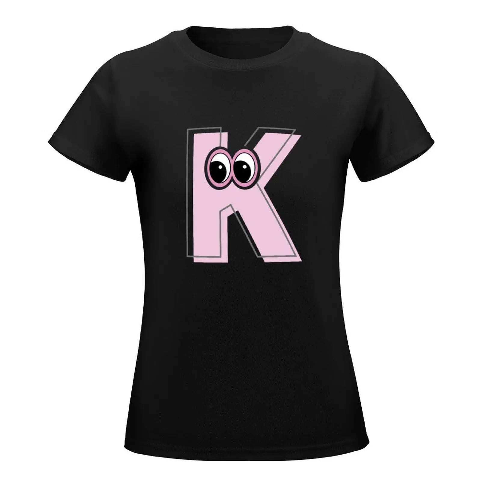 Pink letter K with eyes T-Shirt plain tops Summer Women's clothing