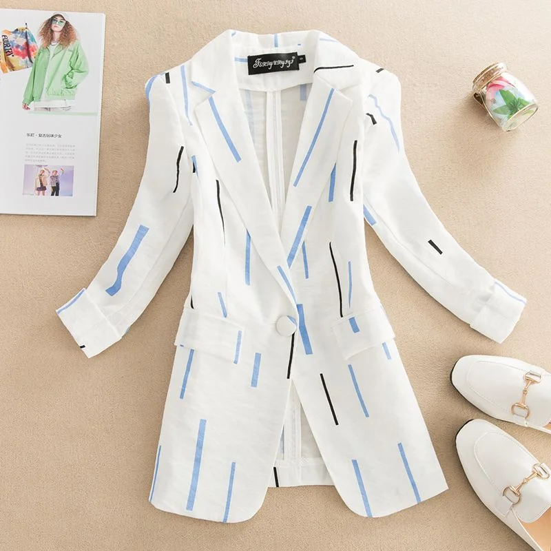 Spring Summer Blazer Women\'s Three-Quarter Sleeve Casual Korean Fashion Slim Thin Elegant 2024 New Women\'s Suit Jacket Thin Tops