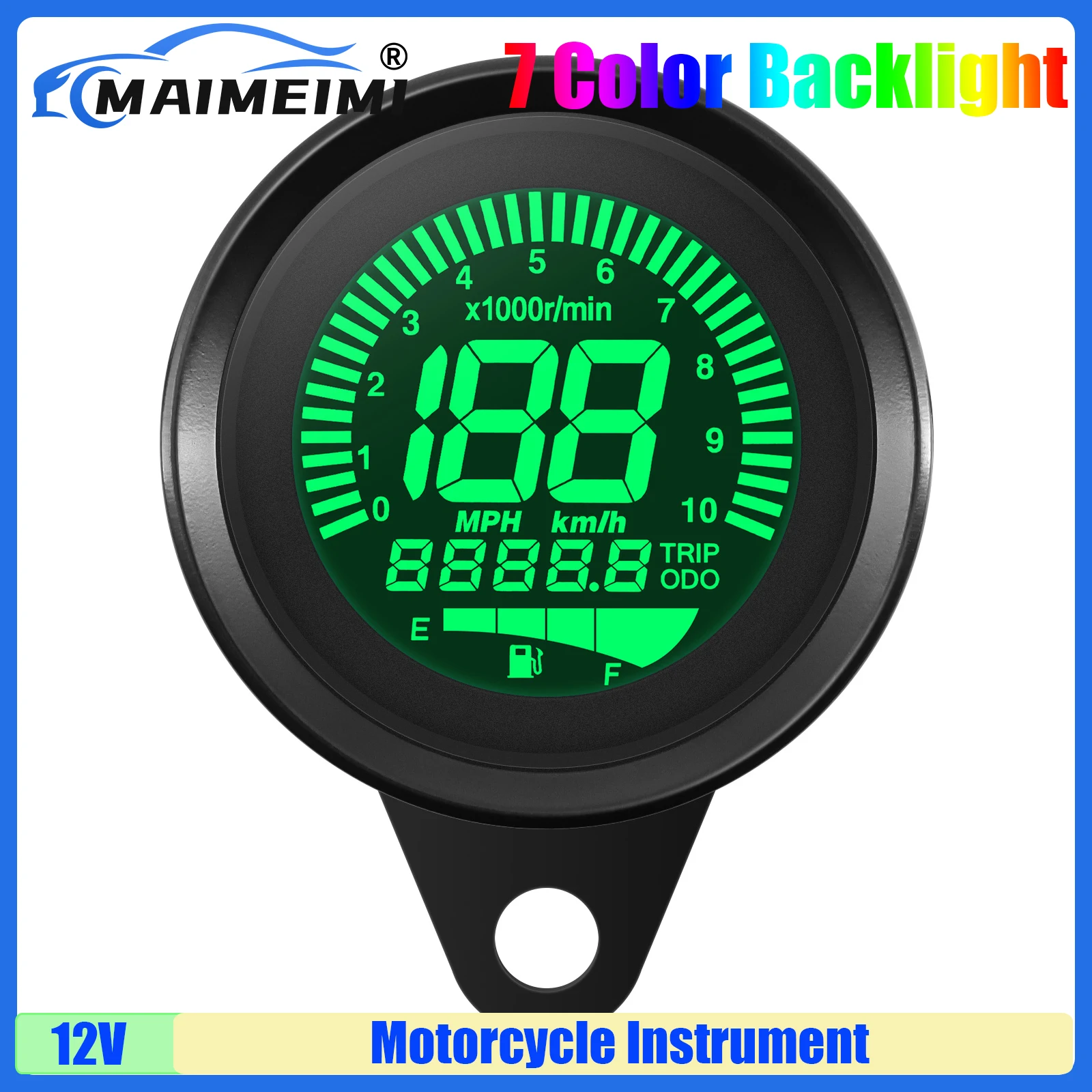 

0~10000R/min Universal Digital Motorcycle LCD Screen Speedometer Odometer Techometer Fuel Gauge for Harley for Honda 7 Color LED