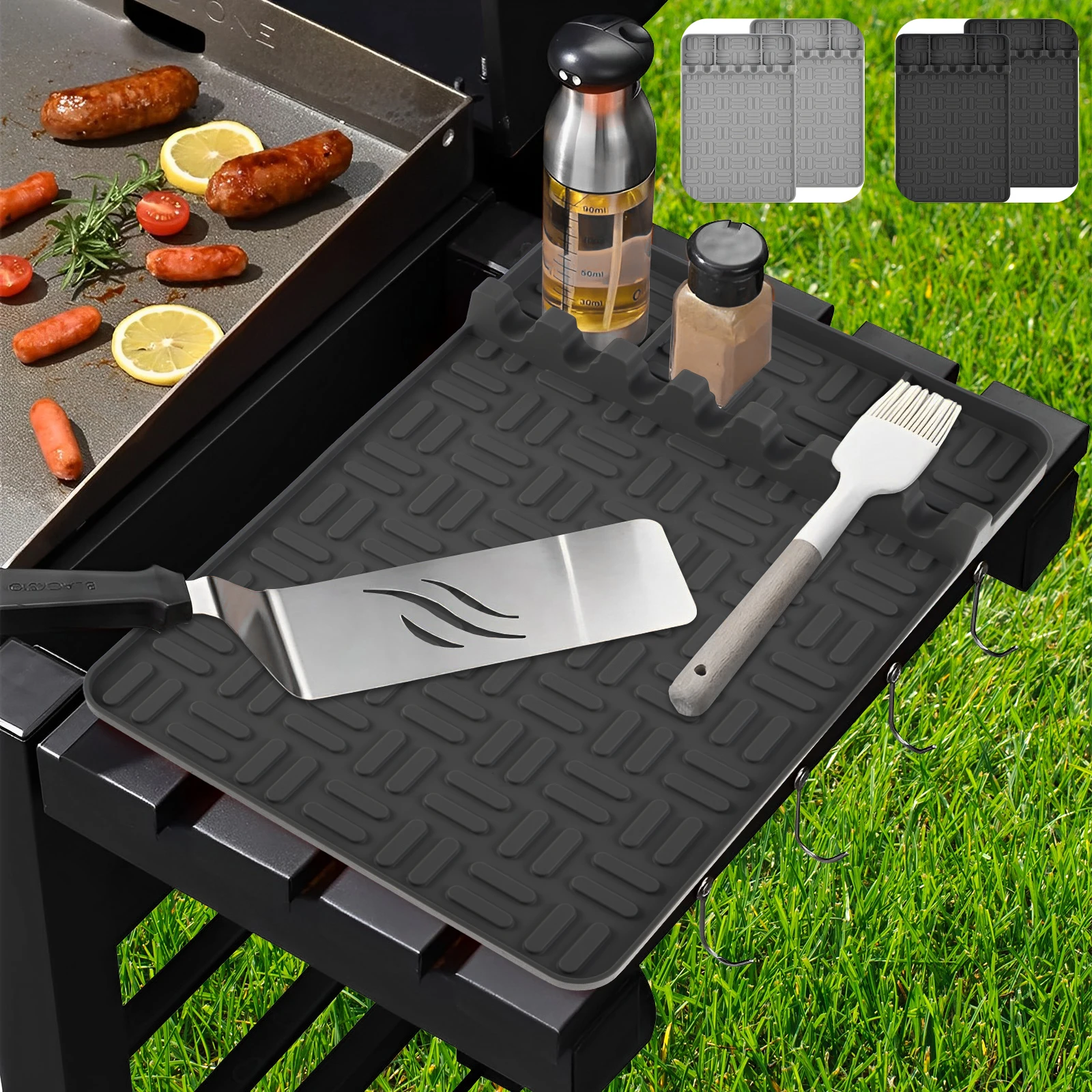 2 件套 Griddle Tools Mat Food Grade Silicone Grill Side Shelf Pad with Drip Pad Reusable Griddle Tools Pad Effortless to Clean Gri