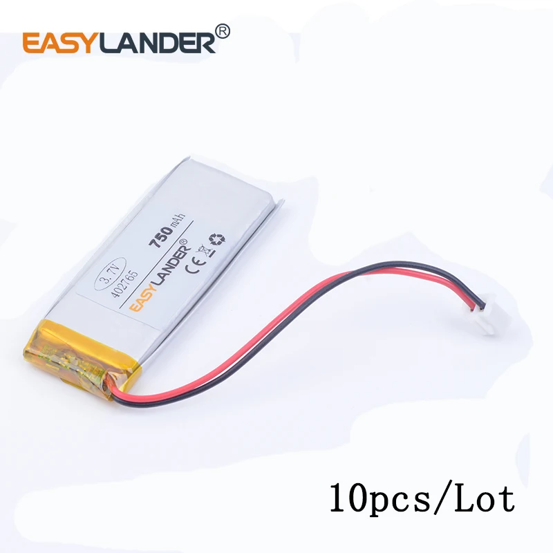 

10pcs/Lot 3.7v lithium Li ion polymer rechargeable battery XHR-2P 2.54 750mAh 402765 group monitor interphone toys