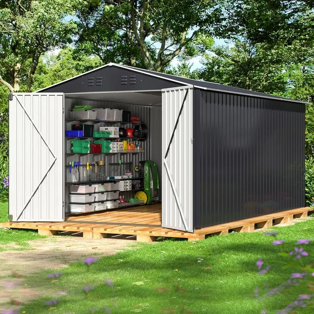 

Durable 8x11.7ft Outdoor Metal Shed - Black Garden Storage, Ideal for Tools and Patio