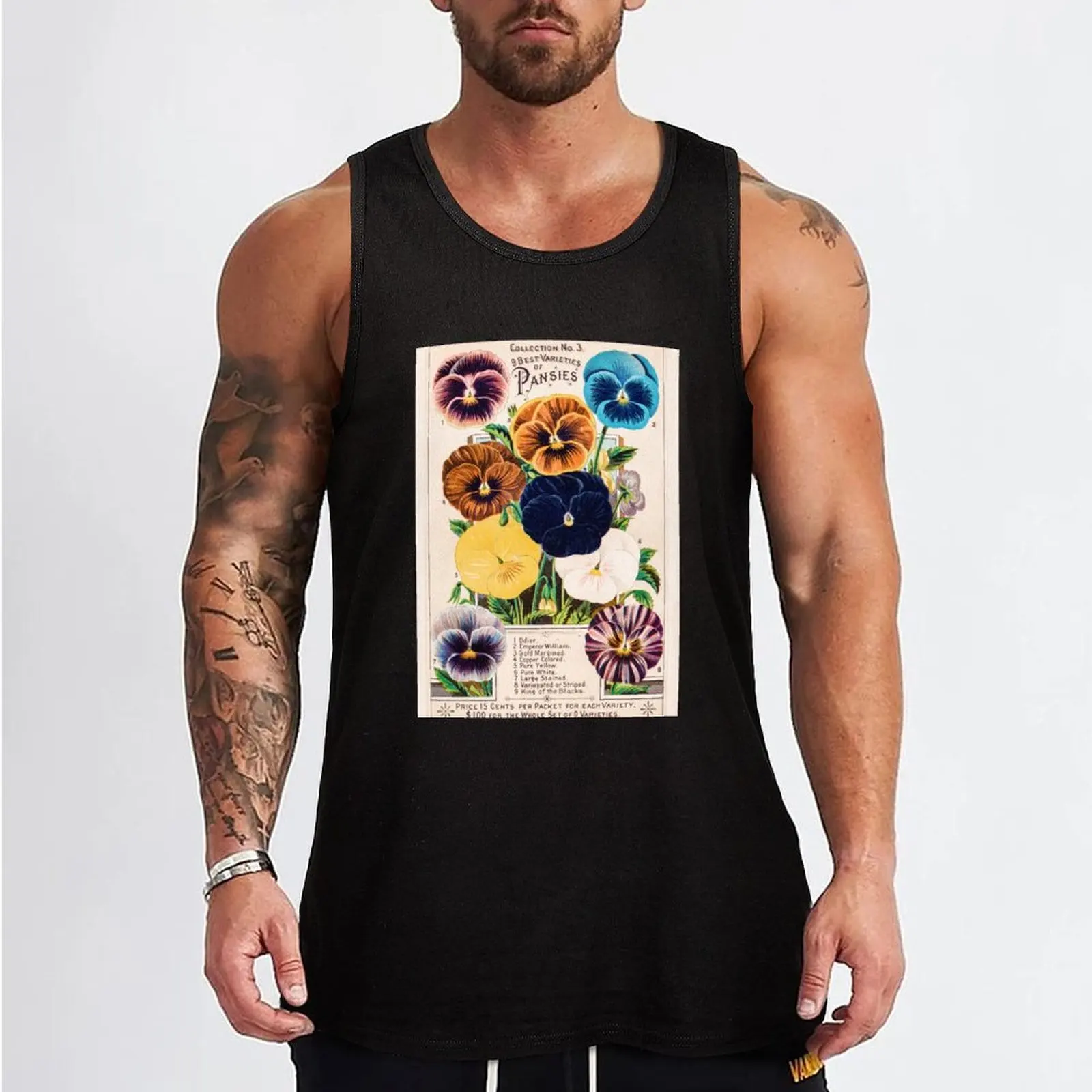 Pansy Assortment from 1800s seed catalogue Tank Top clothing men Top Top summer