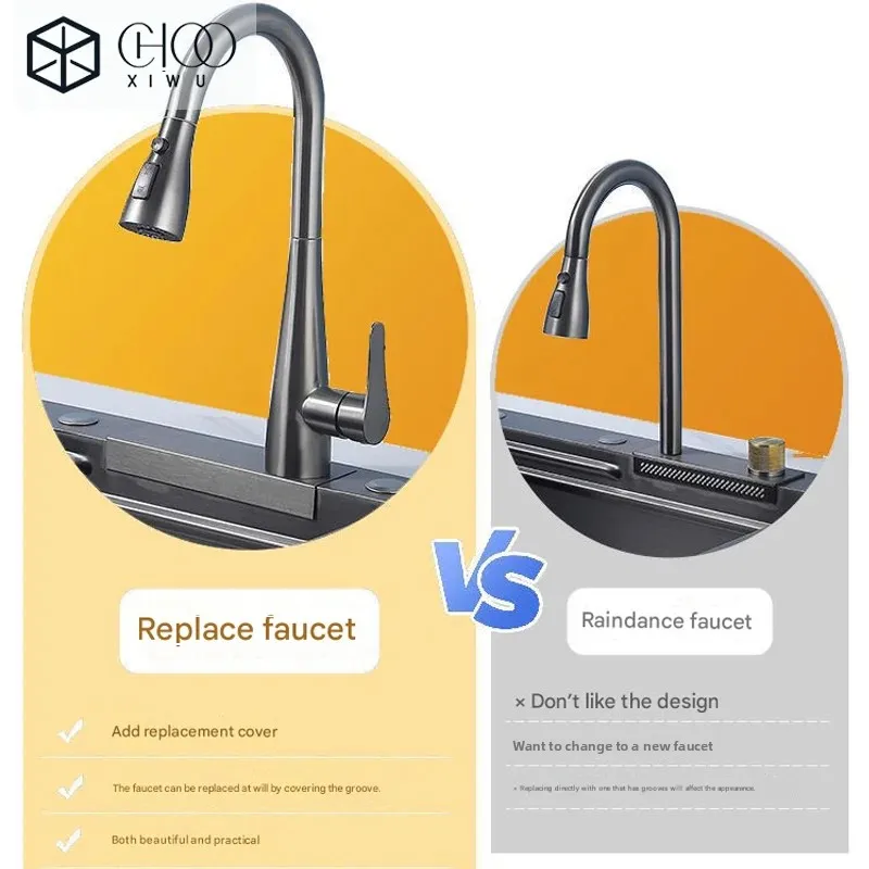 Rain Shower Cascade Faucet Replacement Base Kitchen Sink Retrofit Kit Tool-Free Leak-Proof Installation Water Leakage Repair