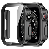 Glass+Case For Apple Watch 9 8 7 6 5 4 SE 45mm 41mm 44mm 40mm straight edge Screen Protector Cover Case iWatch Series Ultra 49mm