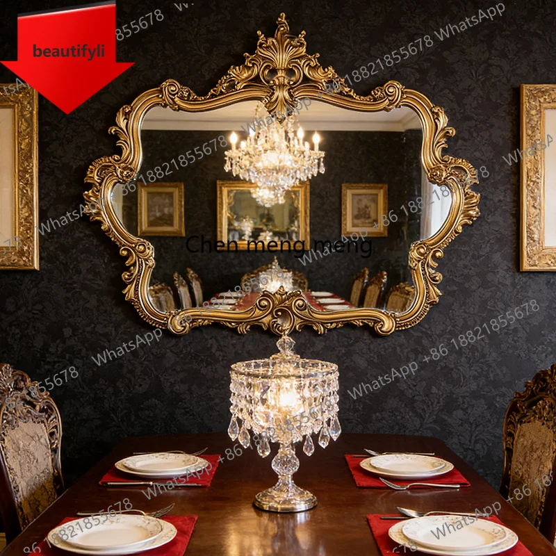 a50 French mirror retro carved living room porch fireplace decorative mirror French luxury makeup mirror