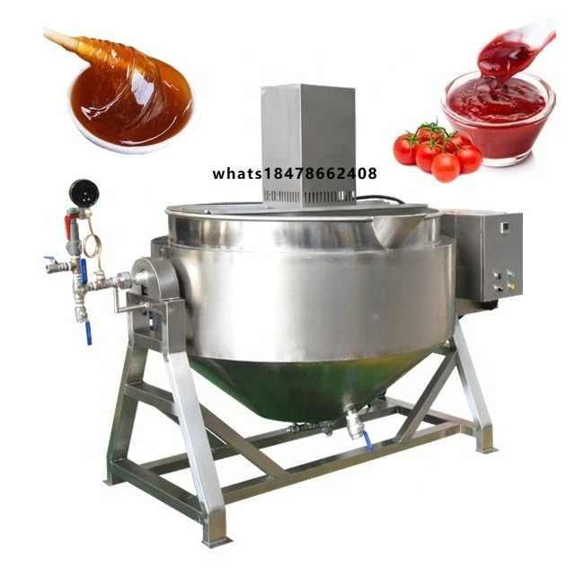 Electric Steam Gas Heating Tilting Chili Paste Cooker Sugar Cooking Pot Jam Jacketed Kettle with Mixer