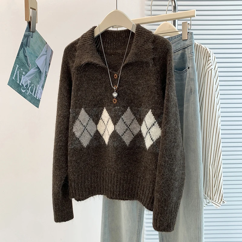 Spring Autumn New Korean Style Quality Good Match All Classic Half Open Collar Overhead Sweater Coat Long Sleeve Versatile