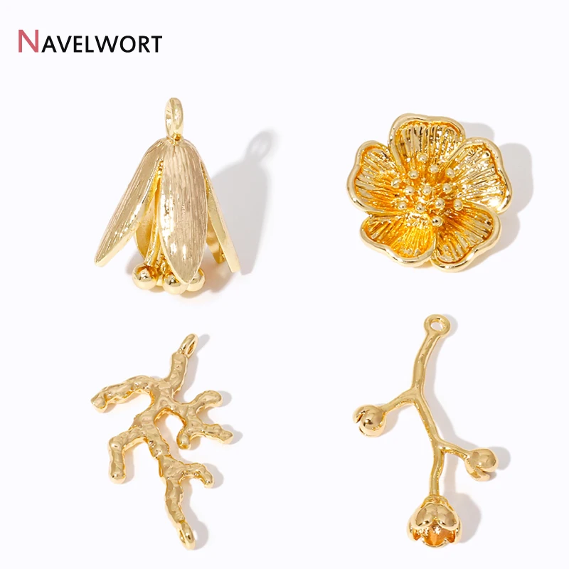 2 Stück 14K vergoldete Messing-Anhänger in Haselnuss- und Blumenform für Armbänder, Halsketten, Ohrringe, DIY-Zubehör.