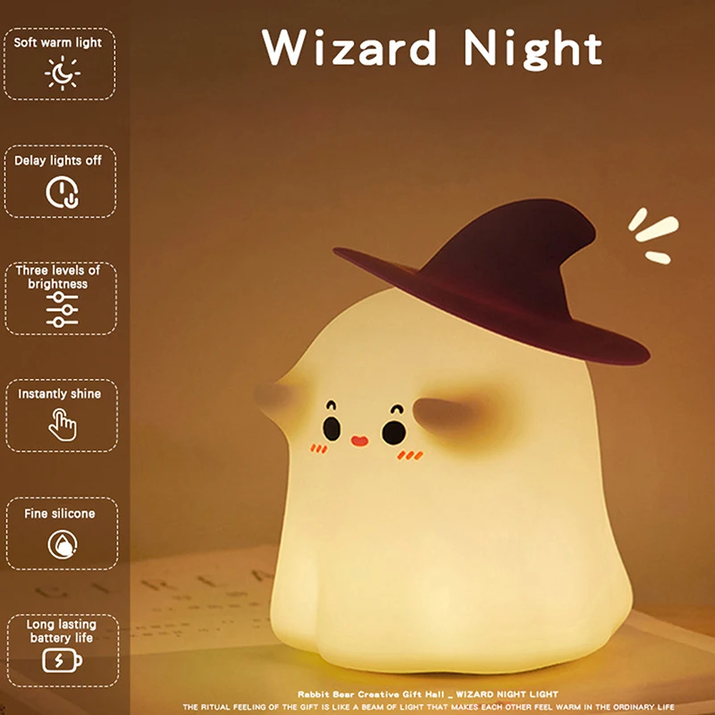 Funny Silicone Ghost Night Light Dimmable Rechargeable Touch Lamp For Kids Room Halloween Table Decor