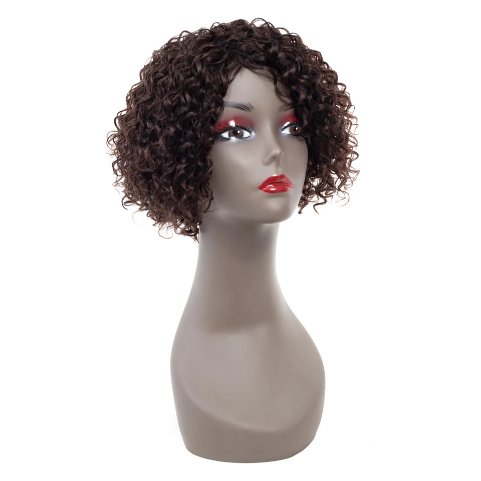 Short Curly Wigs With Side Part Human Hair Wig 9 Inches Long,#2 Color,Affordable 100% High Quality Hair,Suitable for Daily Wear