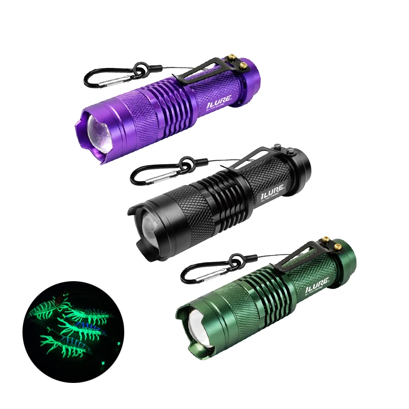 ILURE UV-Taschenlampe LED Ultraviolett-Taschenlampe Zoombare Mini-UV-Leuchte 395nm Angelköder Tintenfisch-Jigs Zusatzlicht Werkzeuge
