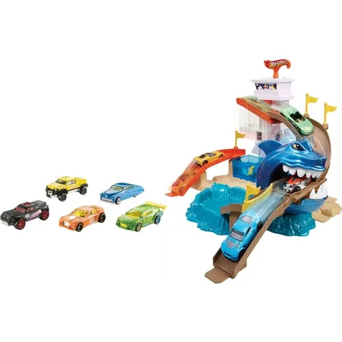 Hot Wheels Color Changing Tools Sharky Play Set-Shark Themed, Pool, water Tank and 1 Pcs Car Included BGK04