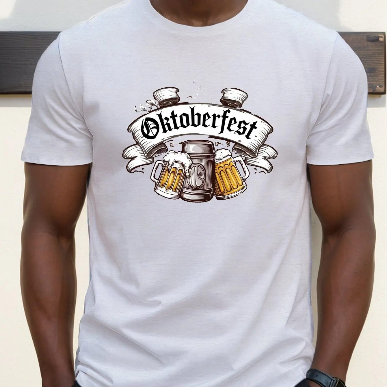 تي شيرت رجالي مطبوع عليه لافتات ألمانية من Oktoberfest كاجوال برقبة دائرية مع ملابس رجالية هندسية قليلة قابلة للتمدد مريحة