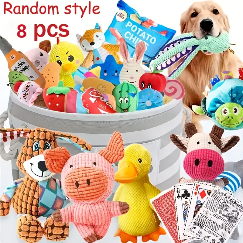 Set of 8 Plush Toys for Pets, Designed for Dogs to Chew On, Helping with Teeth Grinding And Cleaning, Ideal for Small Breeds