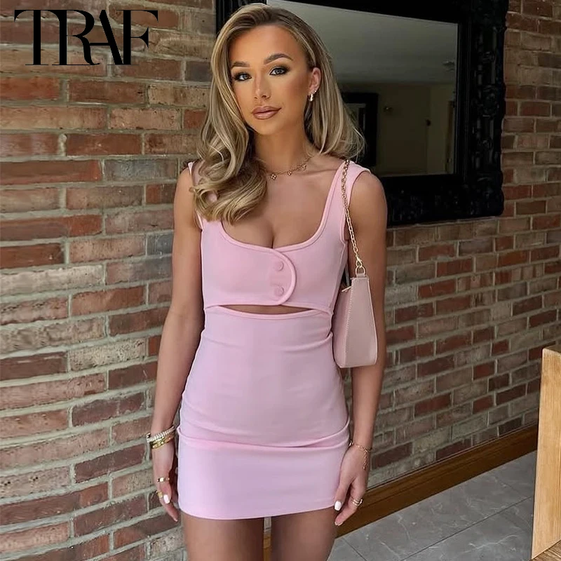 Hxao feminino vestidos curtos recorte quadrado pescoço alça larga mini vestido moda doce casual magro vestidos de festa verão vestido feminino