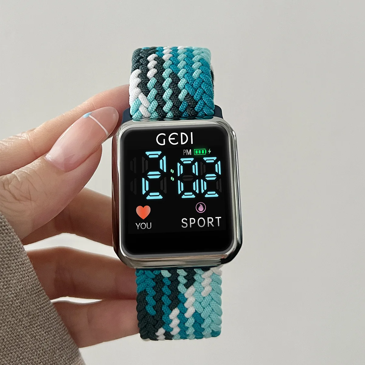 

Watch Large Screen Digital Display Electronic Student Wristwatch Nylon Breathable Woven Strap Women Fashion Clock Watches