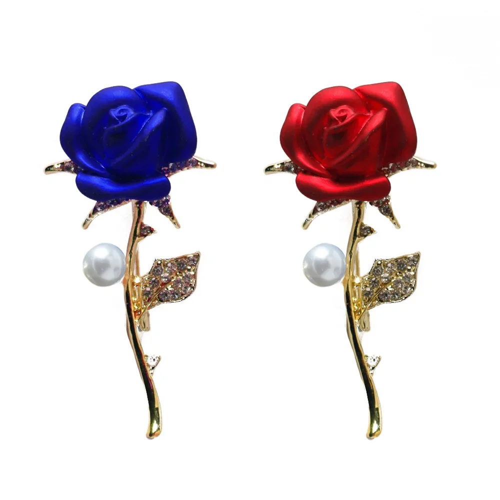 

Fashionable three-dimensional diamond inlaid rose brooch creative pearl rose alloy jewelry chest flower versatile accessories