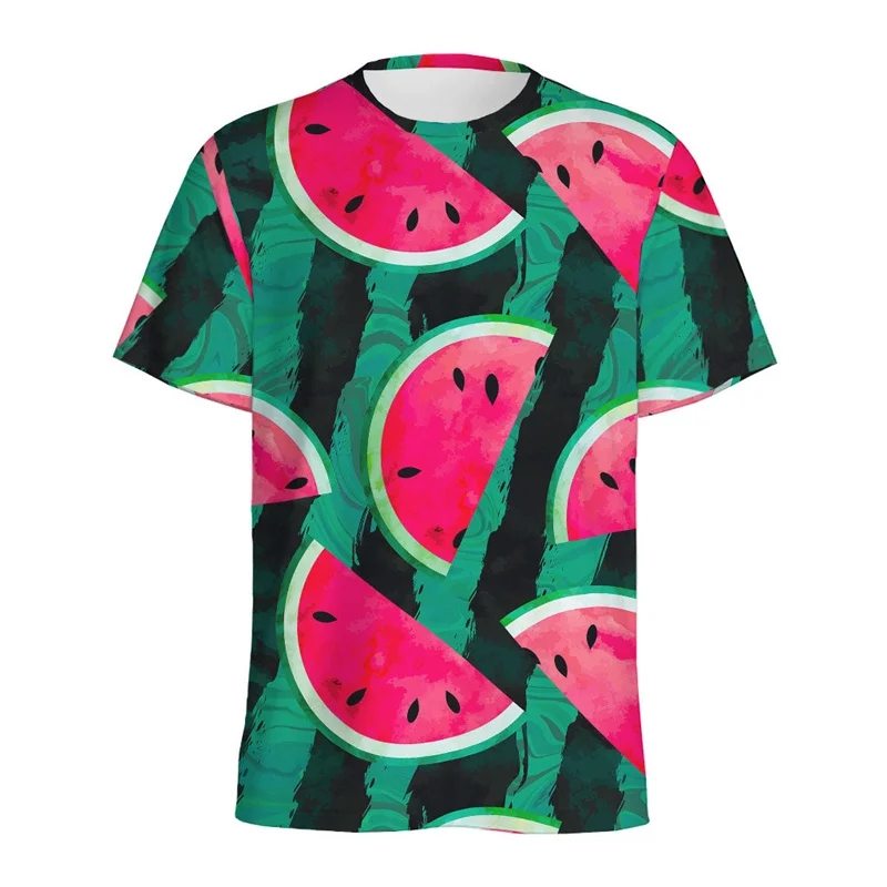 Tropical Watermelon Pattern T-shirt For Men Crew Neck Short-sleeved T Shirt Women Children Summer 3D Printed Fruits Tee Shirts
