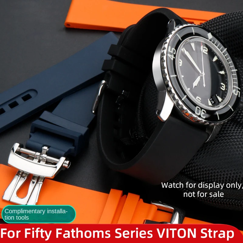 

FKM Watch Strap 23mm for Blancpain Fifty Fathoms Bracelet 5015 5200 VITON Strap Men's Waterproof Replace Fold buckle watch band