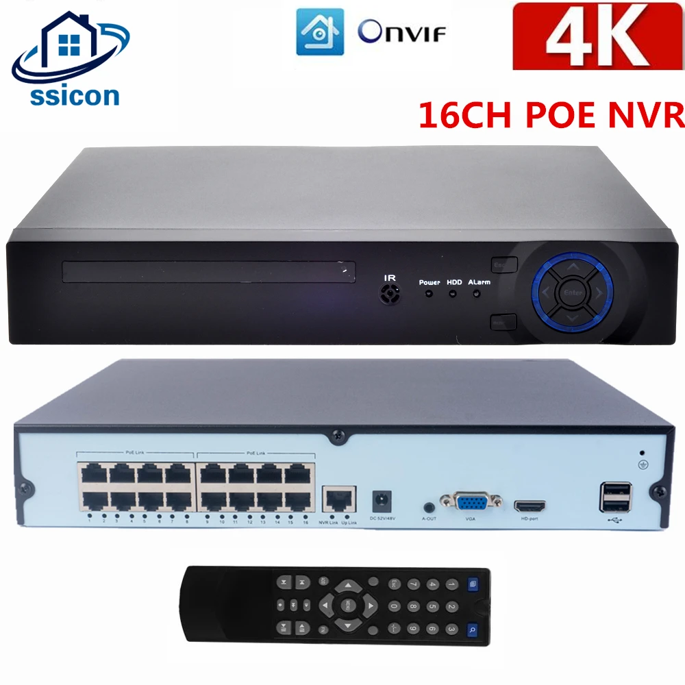 Сетевой видеорегистратор 4K 16CH 8CH POE NVR H.265 для камеры наблюдения 8MP POE IP