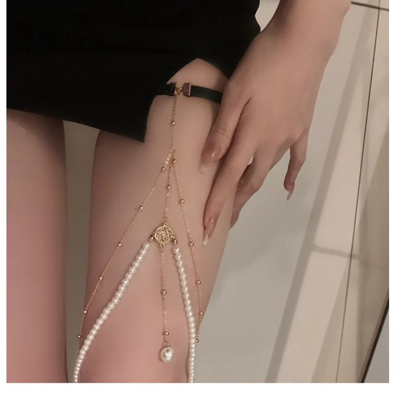 Simple and Exaggerated Multi-Layer Pearl Chain Leg Bracelet Female Ins Creative Personalized Long Body Chains Ornament