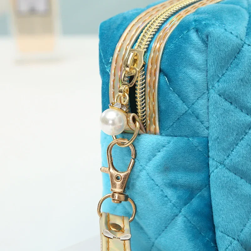 Borse cosmetiche in velluto Vintage pochette da donna borsa per il trucco con cerniera portatile borsa per la conservazione delle chiavi del