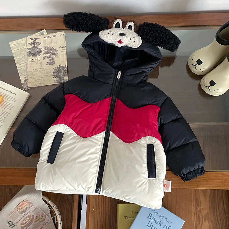

New Winter Toddler Boys Down Jacket Patchwork Hooded Thicken Warm Kids Boys Coat 90% White Duck Little Girls Outerwear Coat