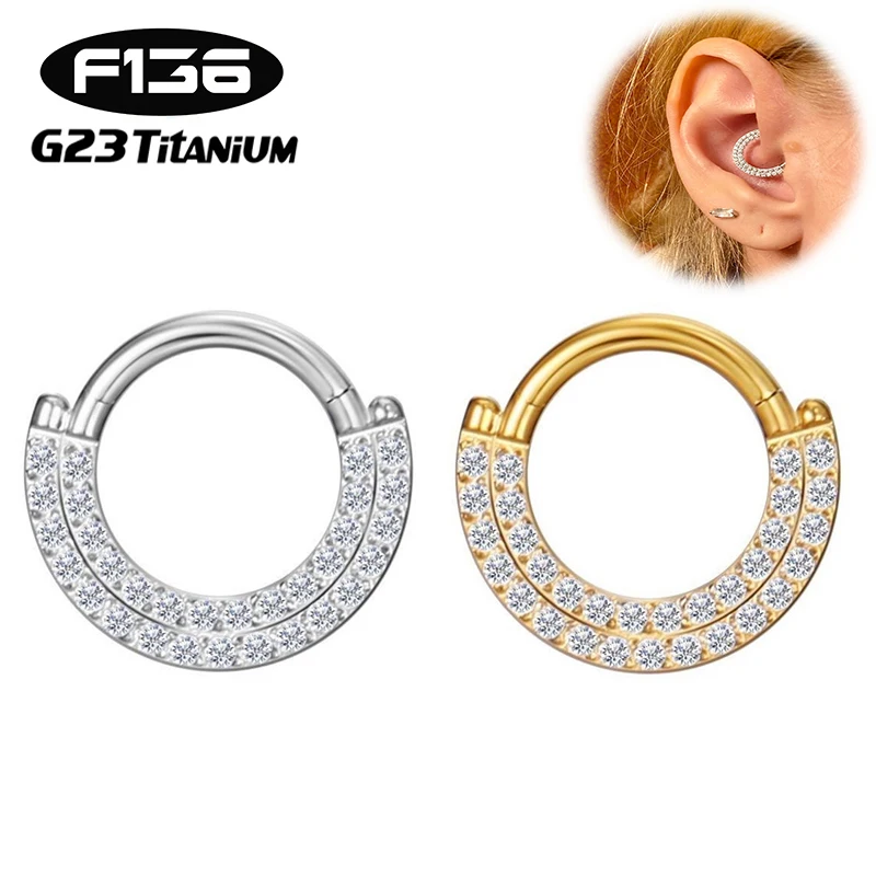 

1PC G23 Titanium Piercing Daith Cartilage Conch Earrings Hinged CZ Nose Rings Septum Clicker Helix PIERC Body Jewelry Wholesale