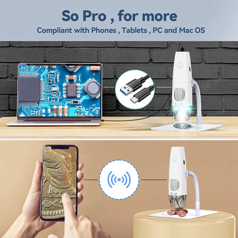 2MP 1080P Wifi Electron Microscope USB Mobilephone Computers Connecting Microscope Photo Video Taking With 8 LED Lights