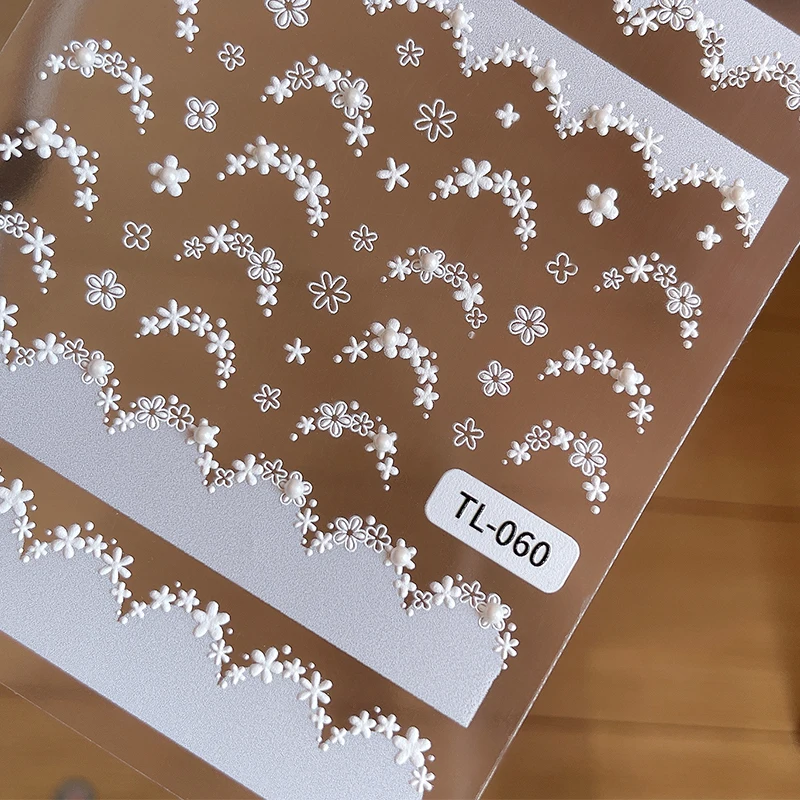 5D 플로럴 프렌치 네일 아트 스티커 초박형 슬라이더 장식 데칼 꽃 진주 셀프 접착 DIY 매니큐어 여성용