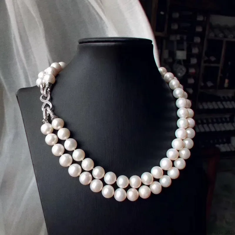 Fine Women's Natural 9-10mm Round White Pearl Wedding Female Jewelry Gifts Sterling Silver 925