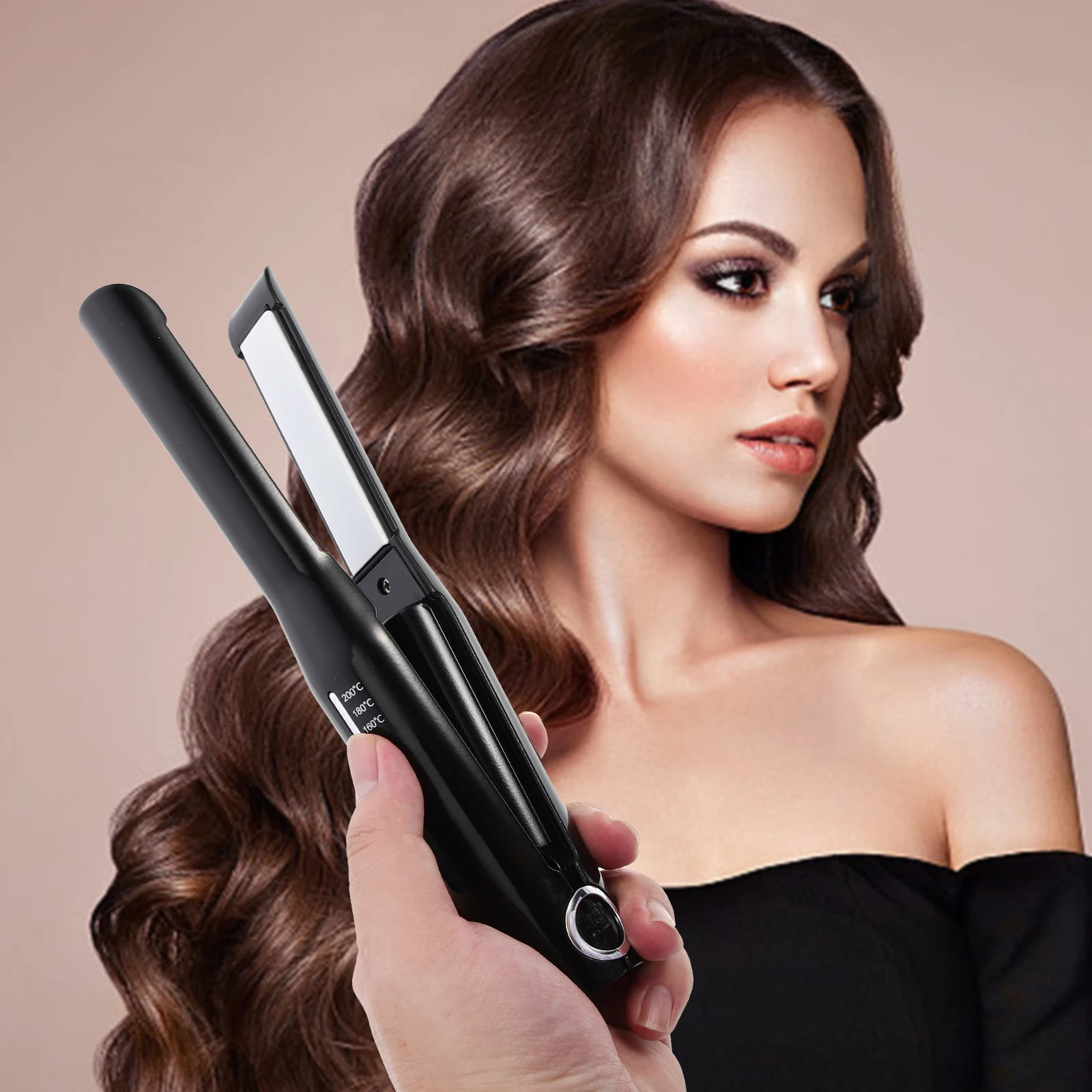 

1 Set Wireless Hair Curler Adjustable Temperature Hair Straightening Tool For Women Sleek Shiny Hairstyling Electric Crimper
