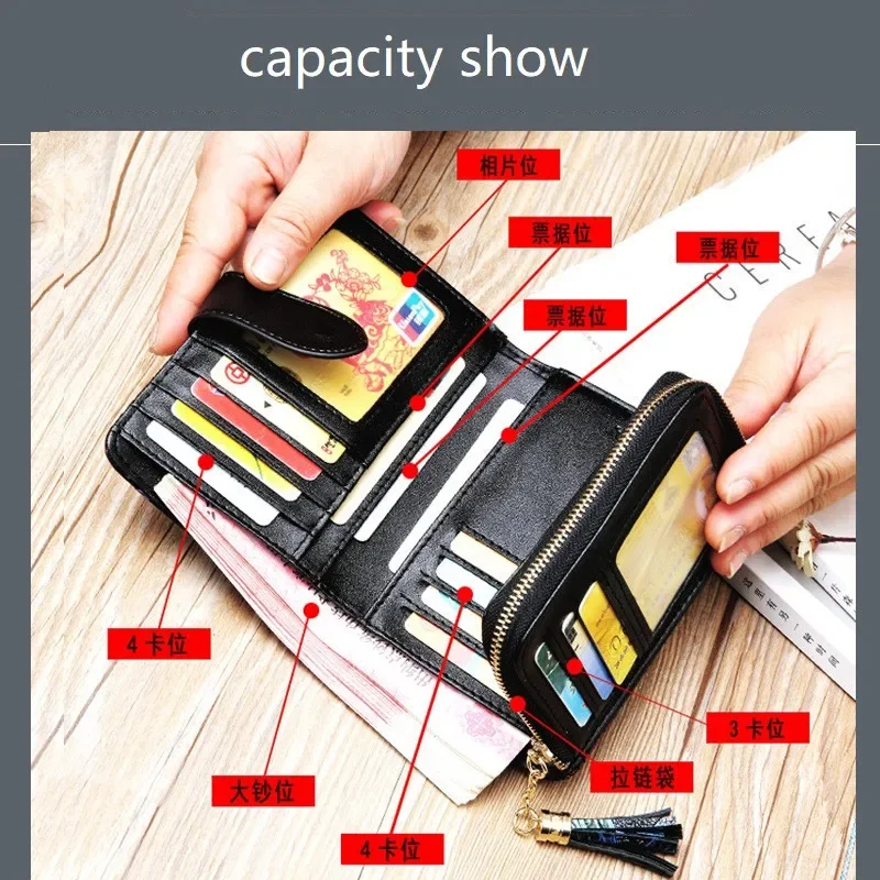 محفظة زهرية قصيرة للنساء 2025 محفظة صغيرة جديدة للنساء بطاقات وعملات معدنية حقيبة محفظة من جلد البقر