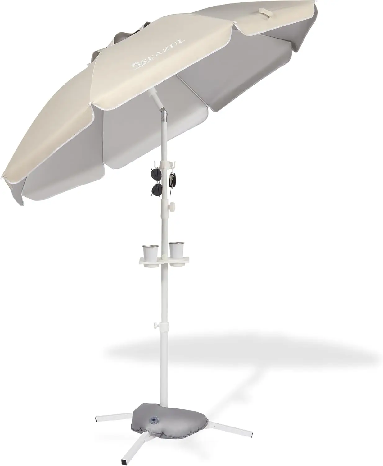 

6.5ft Sun Shade Umbrella with Stand, Portable Umbrella for Sports with Water Weight Bag, Adjustable Height, Lightweight, Khaki