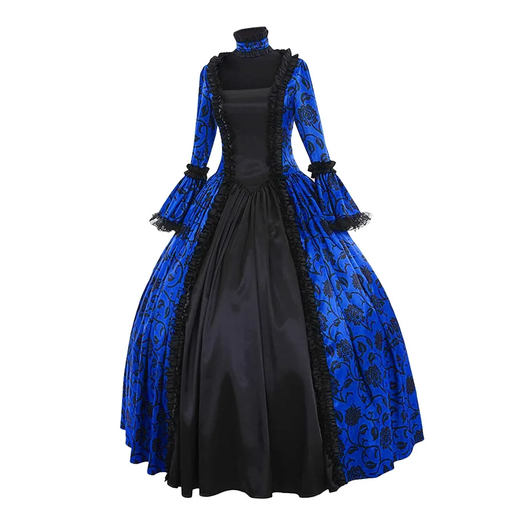 Women Vintage Exquisite Dress Gothic Retro Floral Print Ball Gowns Dress Medieval Renaissance Court Dress Halloween Costume view 4
