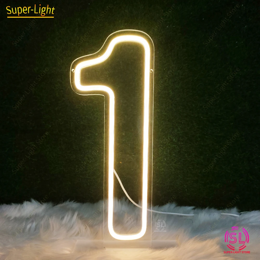 Big 60cm LED Number 1 Neon Sign Birthday Decor Warm White Light Signs for Birthday Party  Decoration Number 1 Lamp Kids Gift