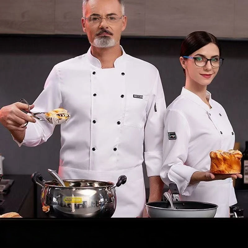 New Chef's Clothing Set Wholesale, Hotel Back Kitchen Autumn and Winter Long-sleeved Short-sleeved Overalls Apron Hat