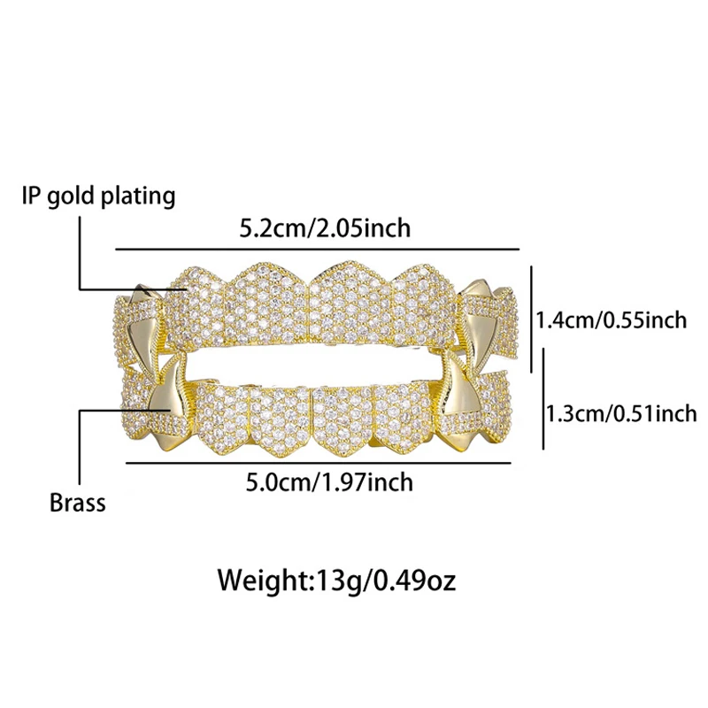 TrendMen الهيب هوب روك مصاص دماء النحاس زركونيا الأسنان المقبس تاج الأسنان للرجال بنين الذهب اللون معدن كريستال مجوهرات الحفلات هدايا #6