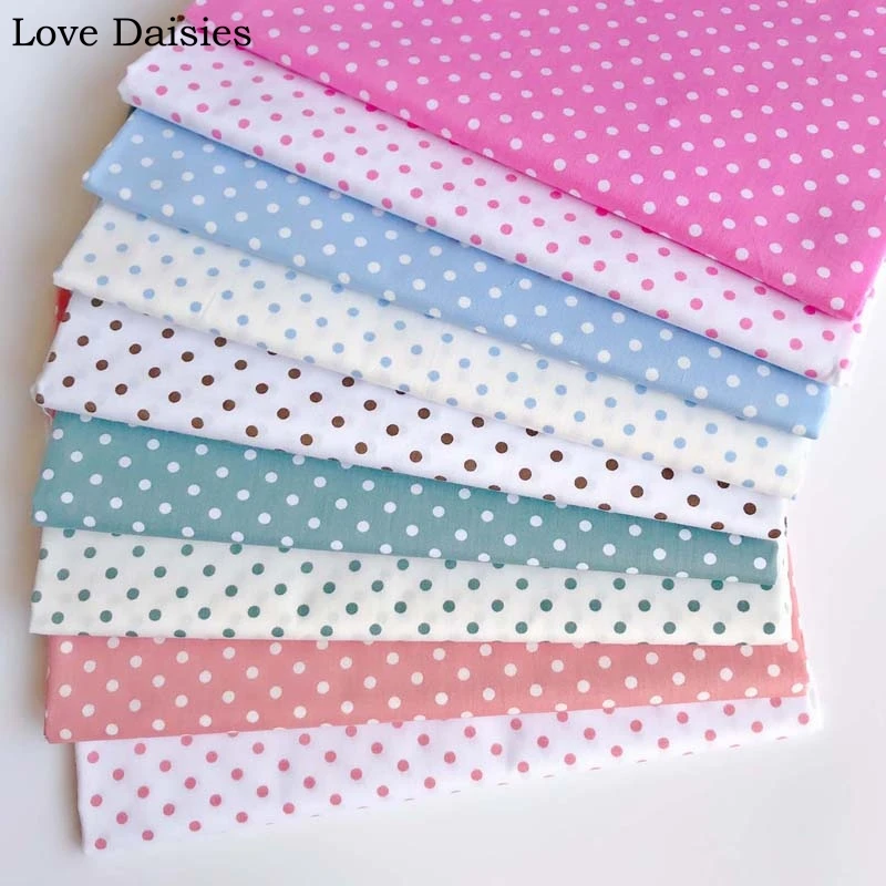 100%Cotton Twill GREEN PINK BROWN BLUE ORANGE KHAKI white polka dot fabric for DIY Cushion Patchwork Handwork HOME Decor Textile