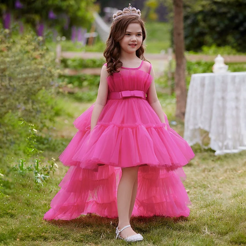 2-8 Years Baby Girl's Dress Fashion Bow Tail Trailing Bow Lace Princess Dress Princess Dress Mesh Cake Dress Ball Gown