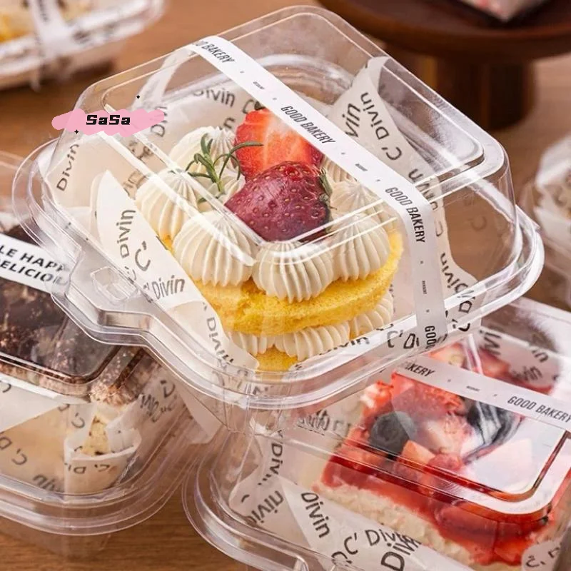 10/50Pcs Clear Clamshell Plastic Bento Cake Box V2 Aesthetic Tiramisu Packaging Kitchen Baking Utensils for Food Storage