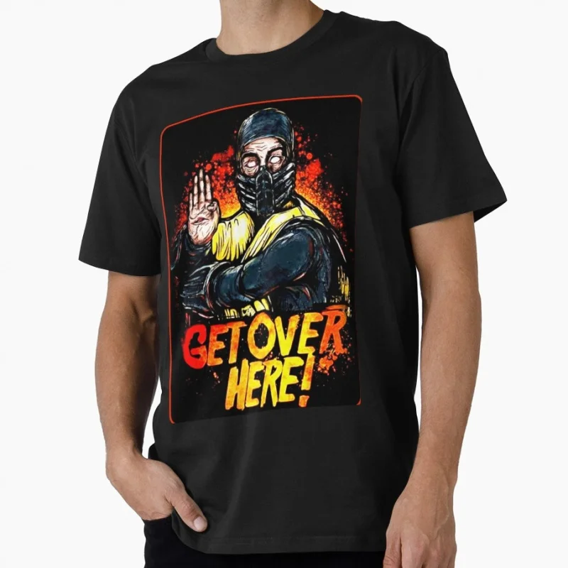 GET OVER HERE! Retro Video Game 90's Mortal Kombat MK Gift for gamer 100% cotton Short Sleeve Graphic T-Shirt All size tee S-6XL