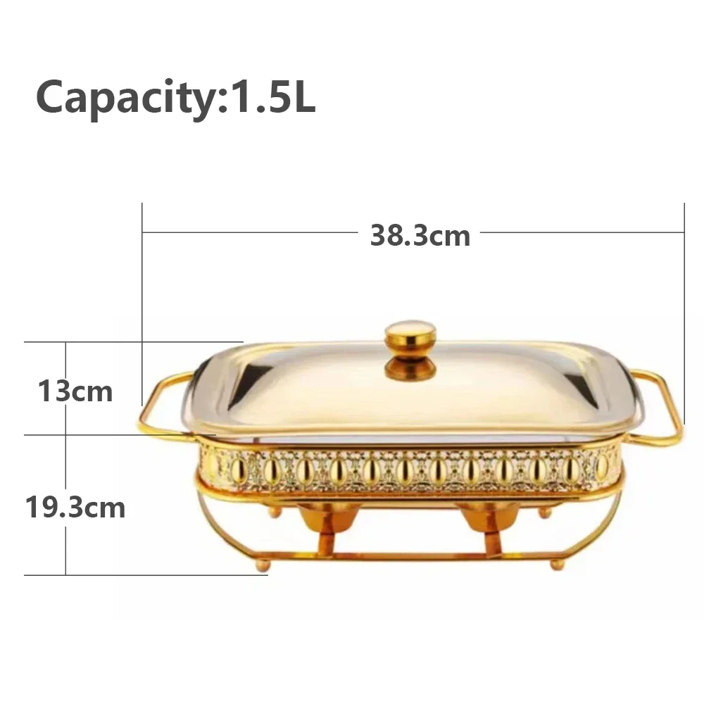 Heat-resistant glass dining stove 1.5L rectangular with lid, alcohol heating golden buffet pot,