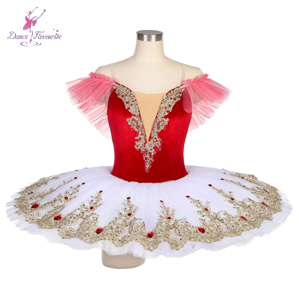 Dance Favourite Ballet Tutus BLL502 Red Velvet Bodice White Tulle Tutu with Gold Applique Decorated