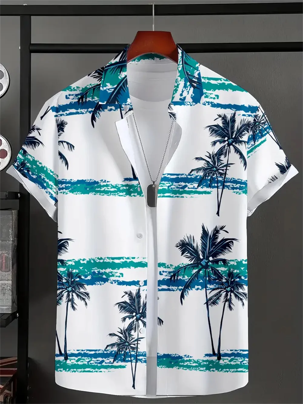 Men\'s Hawaiian Shirt White Harajuku Fashion Summer Daily Shirt Casual Printed Short Sleeve Shirts Loose Social Men\'s Clothing