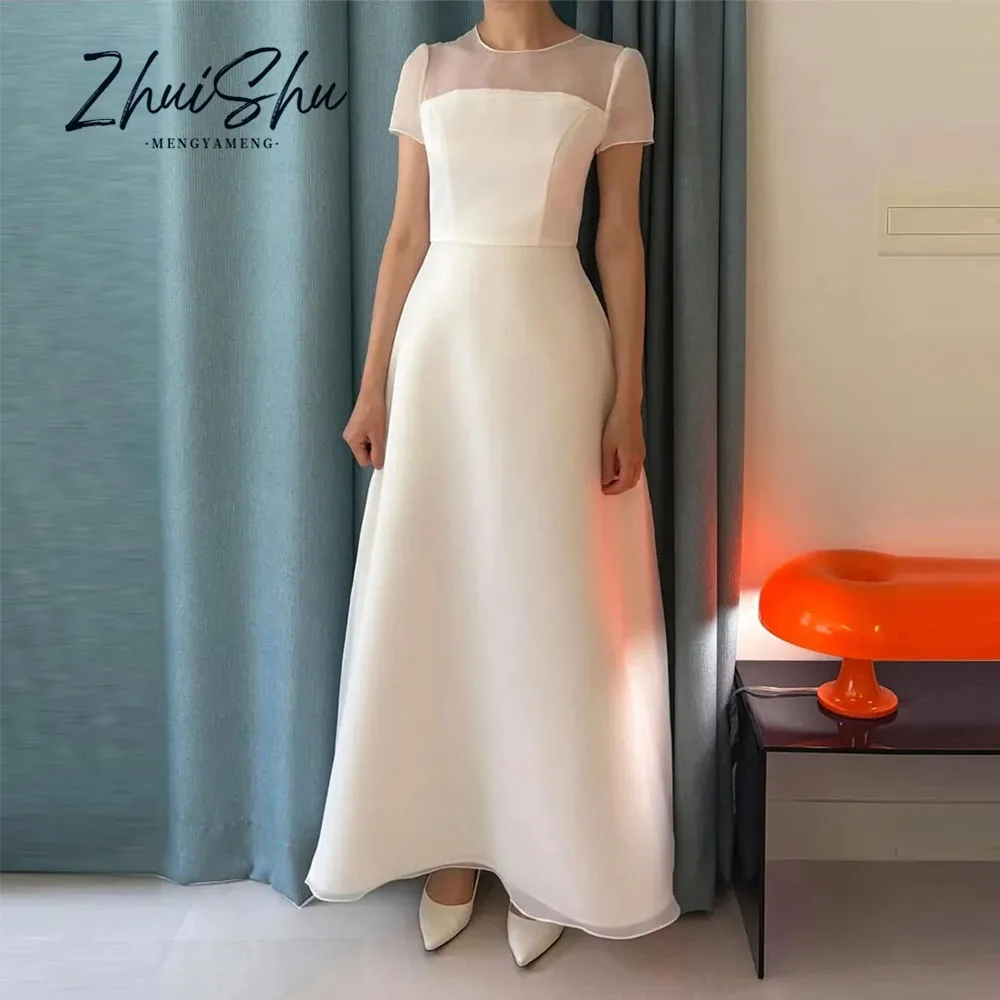 Simple Silk Organza Wedding Dresses Regular Puff Sleeves Gowns Customized Korea Wedding Dresses Photo Shoot Corset Gown