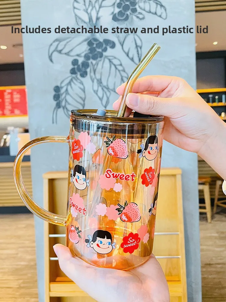 

Женская стеклянная чашка из янтарного мультфильма с высокой эстетичной ценностью и ручкой для питья кофе, молока, домашнего использования, креативная круглая авпа