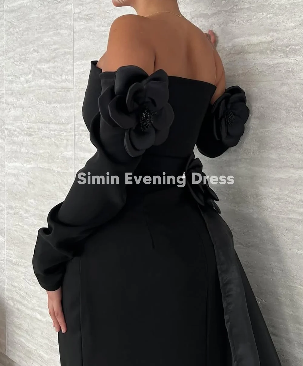 Simin Dames Crêpe Off-the-shoulder Schede Vloerlengte Avondjurken Met 3D Bloemen Lange Mouwen Feest Elegante Jurken 2025