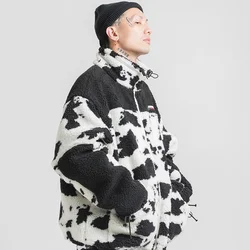 Hop Hip Cow Pattern Men Thick Parka Casual Warm Padded Jackets Harajuku Lambswool Coat Windbreaker 2022 Streetwear Winter